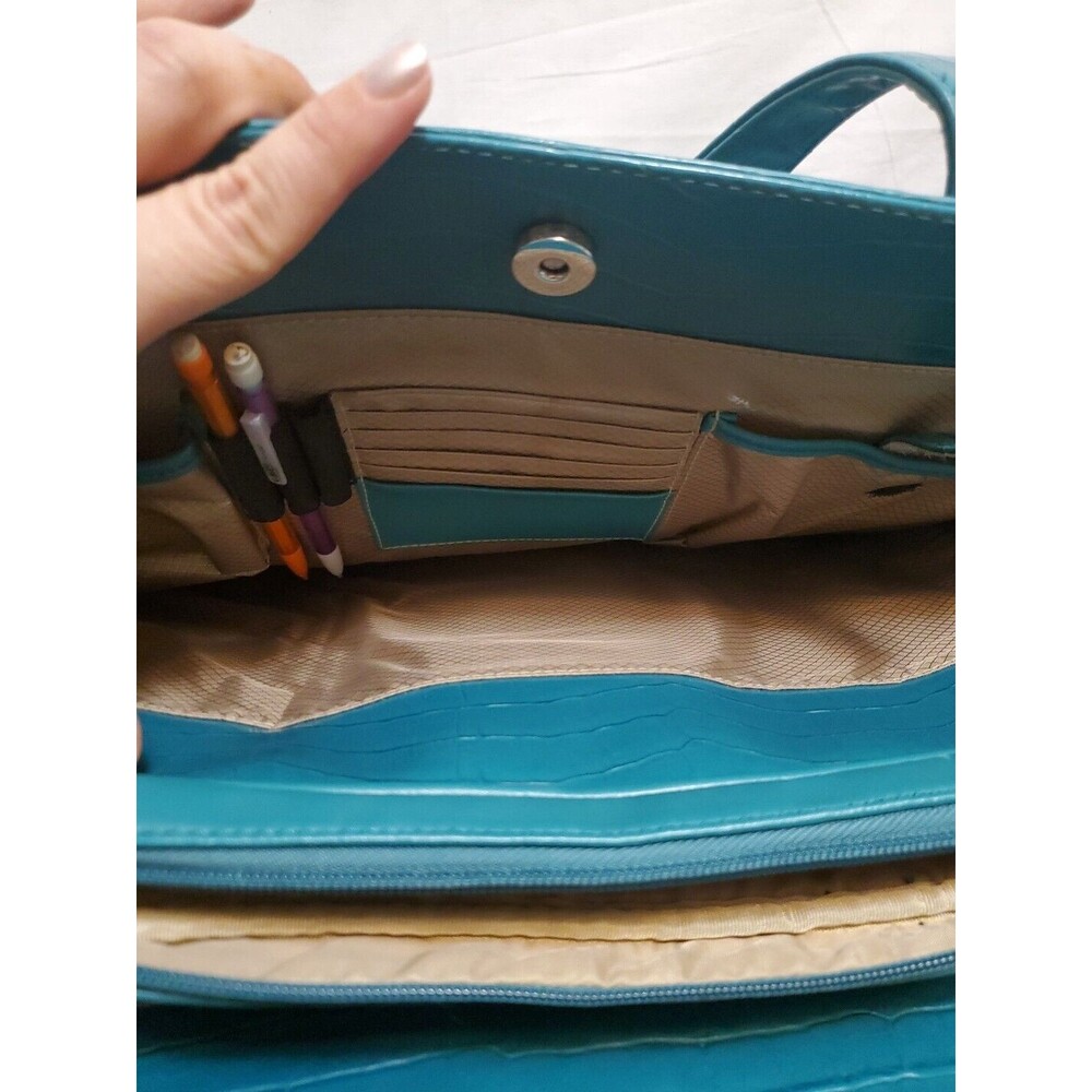 Buxton Turquoise Genuine Leather Reno Laptop Business Woman Travel Tote Large - Picture 6 of 12